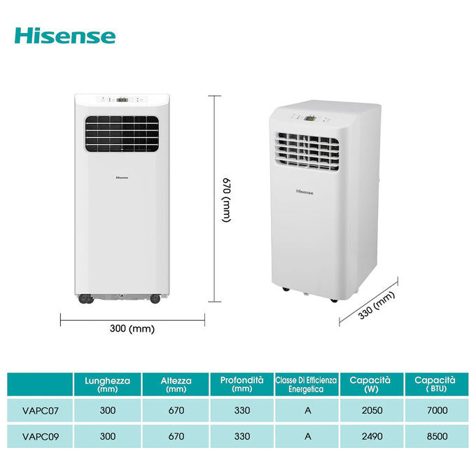 Hisense APC09KV Climatizzatore Portatile 9000 BTU-h Classe A