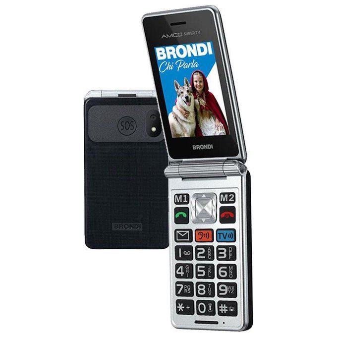 Brondi Amico Super TV Gunmetal Grey: Cellulare per anziani con tasti grandi - Yeppon