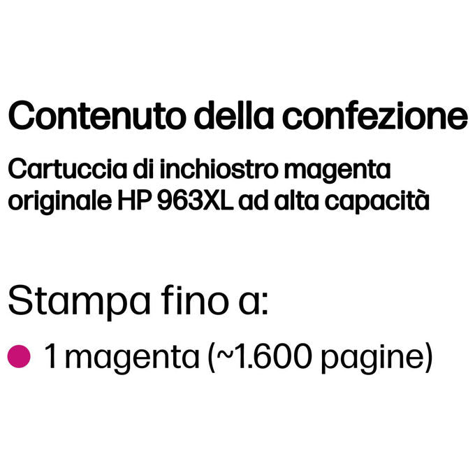Hp 963XL Cartuccia Inchiostro Magenta Originale Alta Capacita'