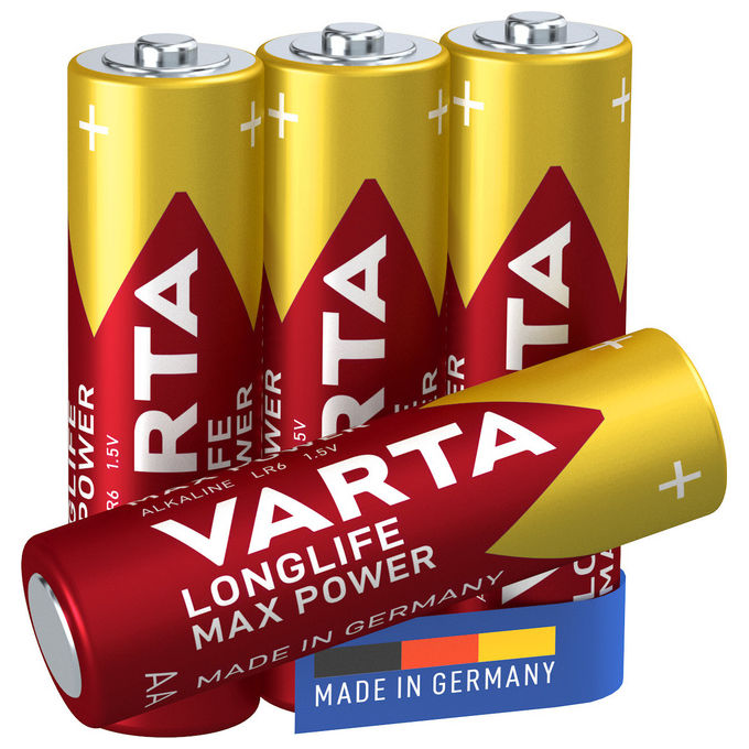 Varta Longlife Max Power, Batteria Alcalina Stilo AA LR6, Blister da 4