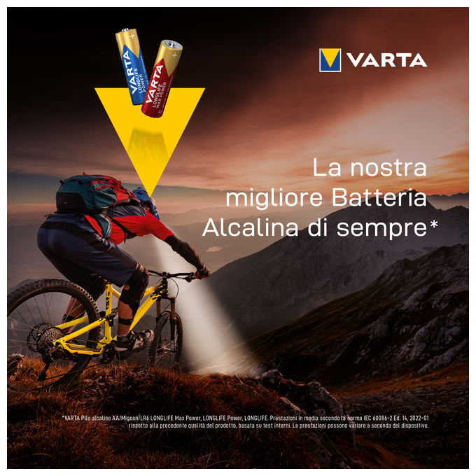 Varta Longlife Max Power, Batteria Alcalina Stilo AA LR6, Blister da 4