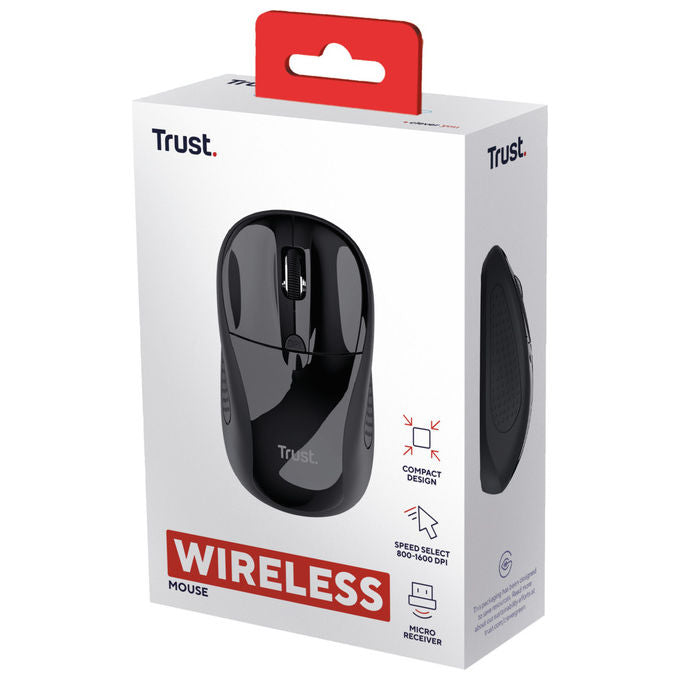 Trust Mouse Wireless Ottico 1600 DPI Ambidestro Nero