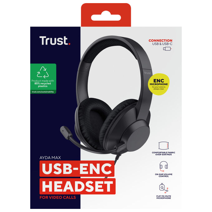 Trust Ayda Max Cuffie Cablate Over-Ear per Musica Nero