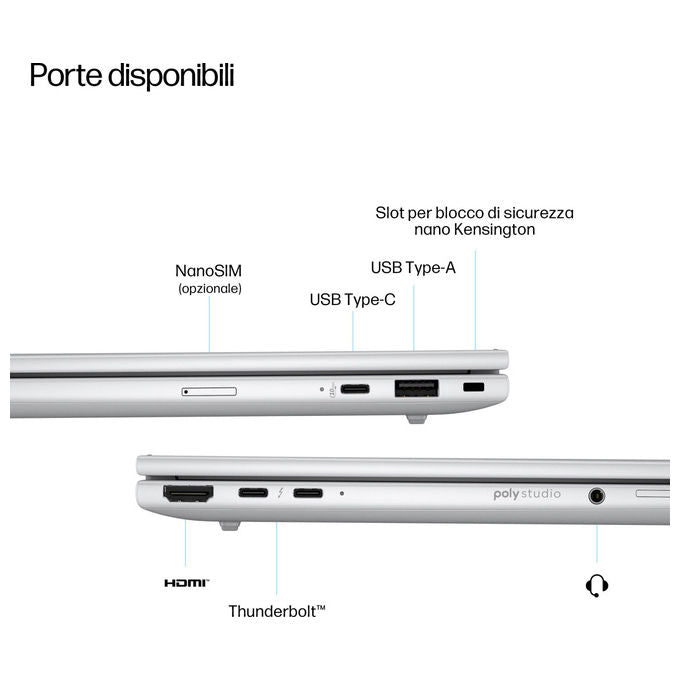 HP A37MKET EliteBook 8 G1i AI PC Wolf Pro Security Edition Intel Core Ultra 5 225U 14″ WUXGA 16GB DDR5 SSD 512GB Windows 11 Pro colore Argento