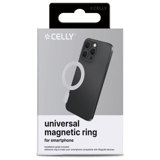 Celly, Anello Magnetico, Adesivo, Universale, Compatibile MagSafe, Bianco