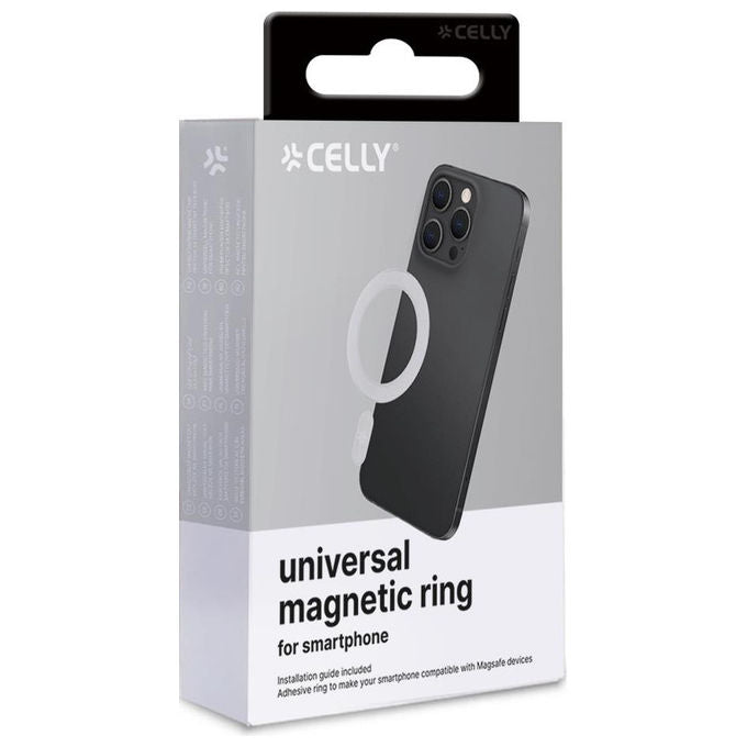 Celly, Anello Magnetico, Adesivo, Universale, Compatibile MagSafe, Bianco