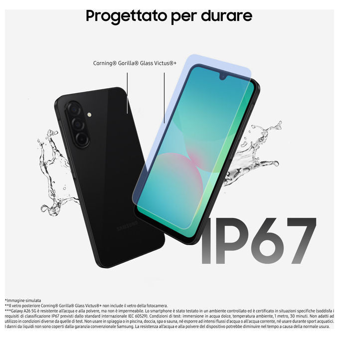 Samsung SM-A266BLGCEUE Galaxy A26 5G Smartphone Super AMOLED 6.7'' 8GB 256GB IP67 5000mAh 25W colore Mint