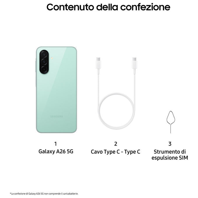 Samsung SM-A266BLGCEUE Galaxy A26 5G Smartphone Super AMOLED 6.7'' 8GB 256GB IP67 5000mAh 25W colore Mint