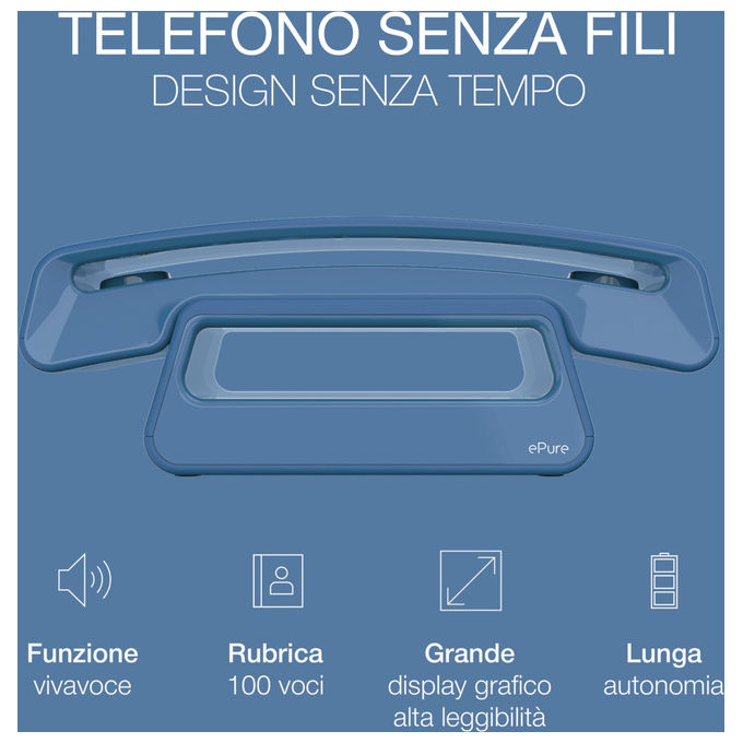Alcatel ePure Iconic Telefono Fisso Cordless Blu con Vivavoce
