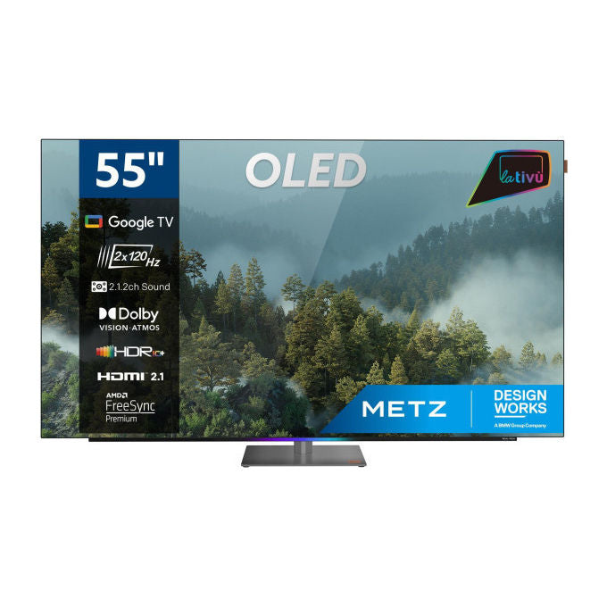 Metz MOD9500 Smart TV 55 OLED Google TV 4K 120Hz HDR10+ Dolby Vision IQ 6 Speakers 2.1 54W Dolby Atmos Base Girevole Voice Control DVB-T2-S2-C HDMI CI+ Nero