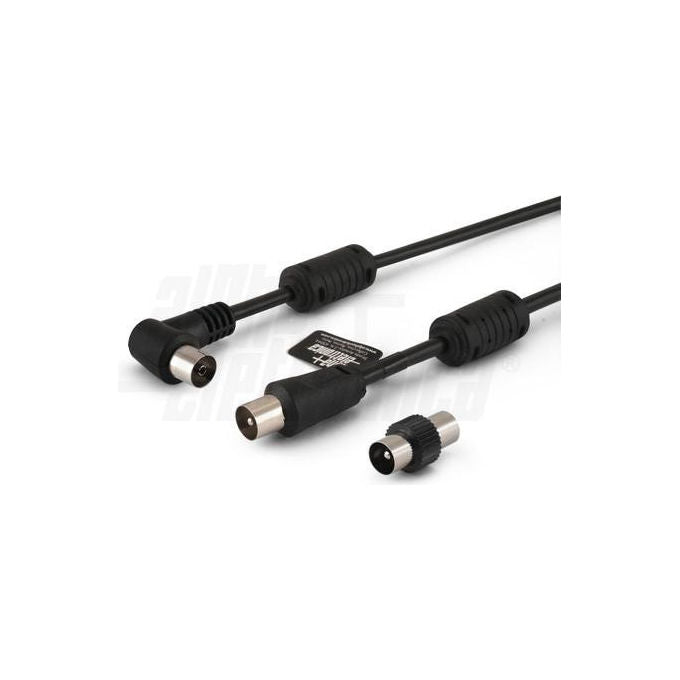 Alpha Elettronica Cavo Coax TV 90° 9,5mm 2m Nero con Adattatore