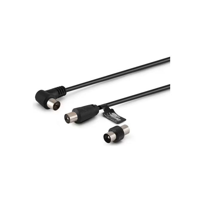 Alpha Elettronica Cavo Coax TV 5m Nero connettore Ø9,5mm e Adattatore F-F