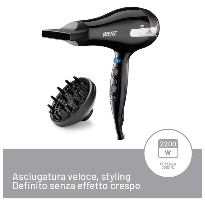 Imetec K7 2000 Asciugacapelli Ionico 2200W con Diffusore e Concentratore