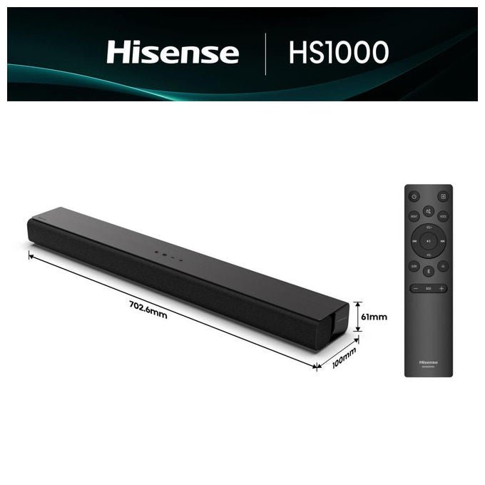 Hisense Soundbar HS1000 2.0 Canali 120 W Dolby Audio Nero