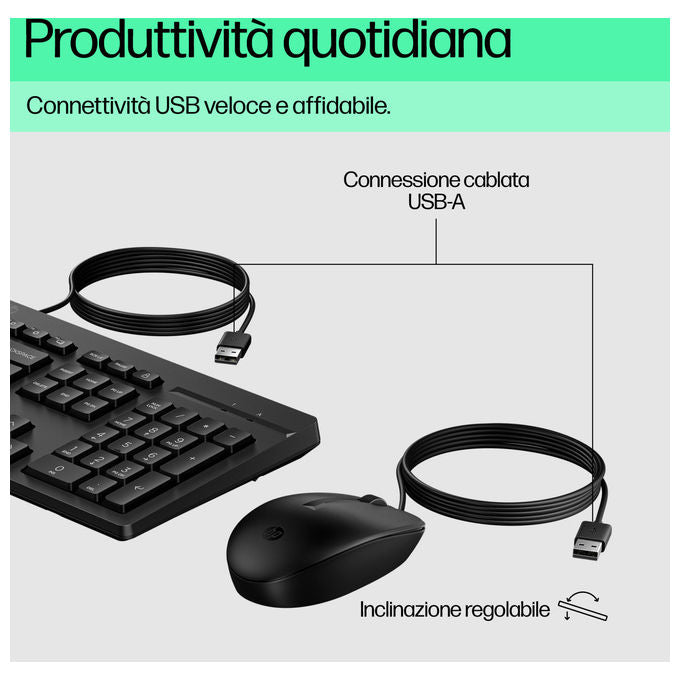 Hp Kit Mouse e Tastiera 225 Wired Usb Layout Italiano Nero