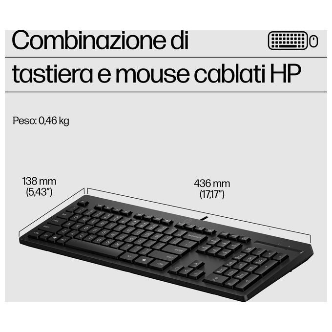 Hp Kit Mouse e Tastiera 225 Wired Usb Layout Italiano Nero