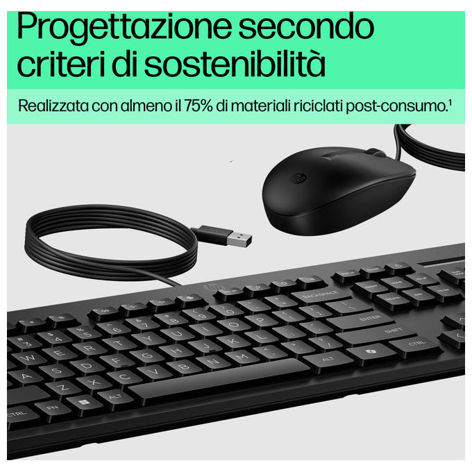 Hp Kit Mouse e Tastiera 225 Wired Usb Layout Italiano Nero