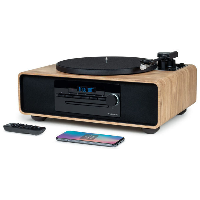 Thomson Sistema Stereo Hi-Fi con Giradischi Bluetooth 5.0 CD USB Radio FM Nero-Legno