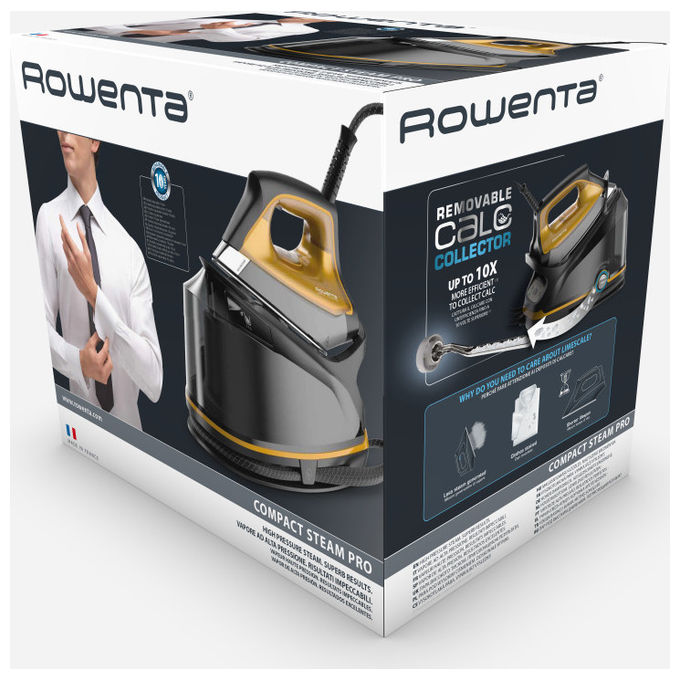 Rowenta Compact Steam Pro DG7644, Ferro da Stiro a Caldaia, 2200 W, Nero e Oro