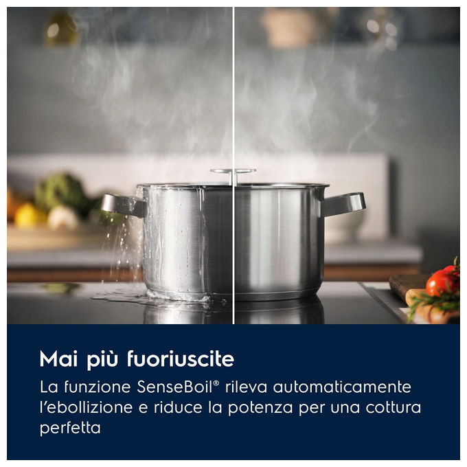 Electrolux EIS82449C Serie 700 SenseBoil – Piano cottura a induzione, 80 cm, 4 zone, Funzione SenseBoil con Controllo Automatico dell’Ebollizione e Comandi Touch Slider, Colore Nero