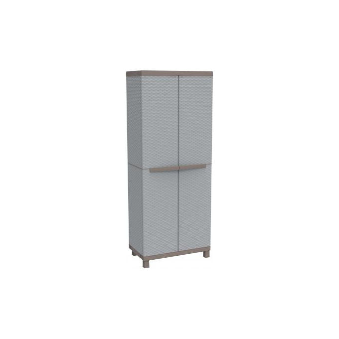 Terry C-RATTAN 2680 Armadietto da Esterno 2 Ante 3 Ripiani Regolabili Effetto Rattan 68x39x170 cm colore Grigio
