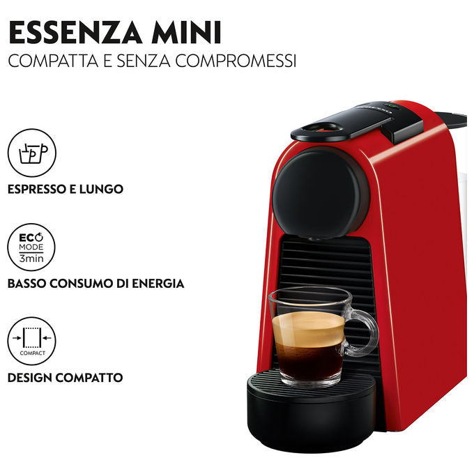 De'Longhi Essenza Mini EN 85.R, Macchina Caffe' Automatica, 0.6 L, Rosso-Nero