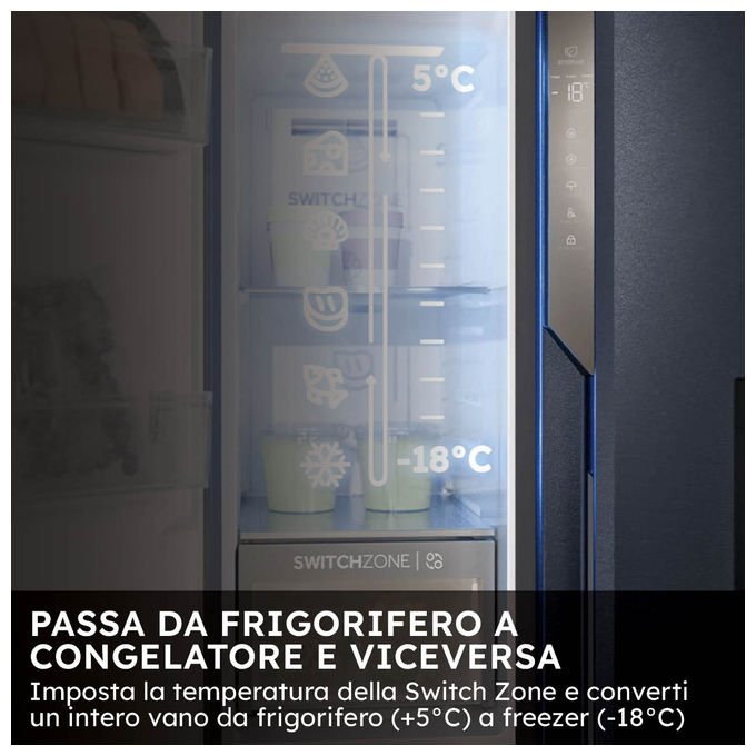 Haier HSPR79F18EWMB Frigorifero Side by Side 573 L 177 cm Classe E No Frost Dispenser Acqua e Ghiaccio 37 dB colore Nero