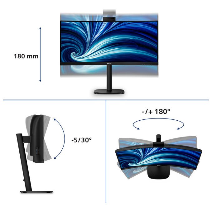 Philips Monitor PC 34B2U3600CH 34 Pollici Wide Quad HD Curvo Nero