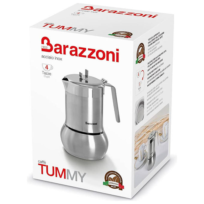 Barazzoni Caffettiera CaffeTummy 4 Tazze Acciaio Adatta Induzione Con Riduttore
