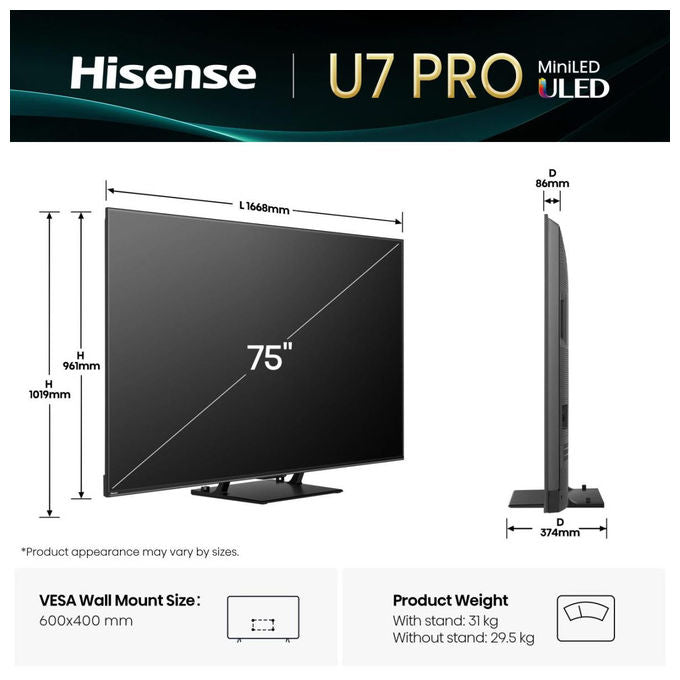 Hisense TV 75 pollici 4K Ultra HD Mini LED Pro Smart TV Nero