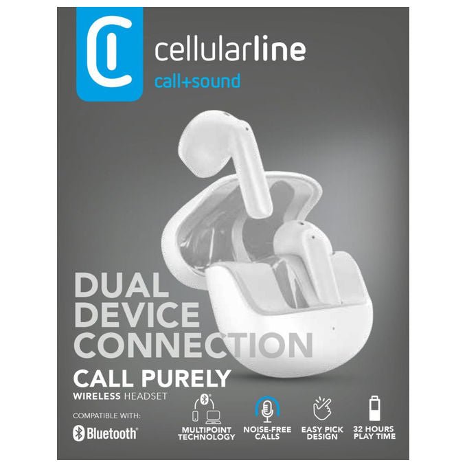 Cellularline Auricolari Bluetooth con custodia di ricarica e funzione ENC Bianco