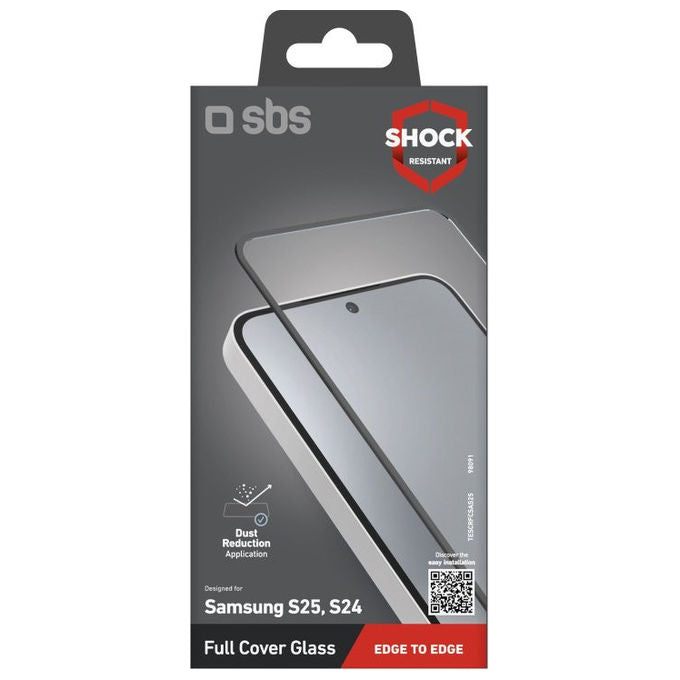 Sbs Pellicola Protettiva Full Cover Per Samsung Galaxy S25-S24 Trasparente Vetro temperato
