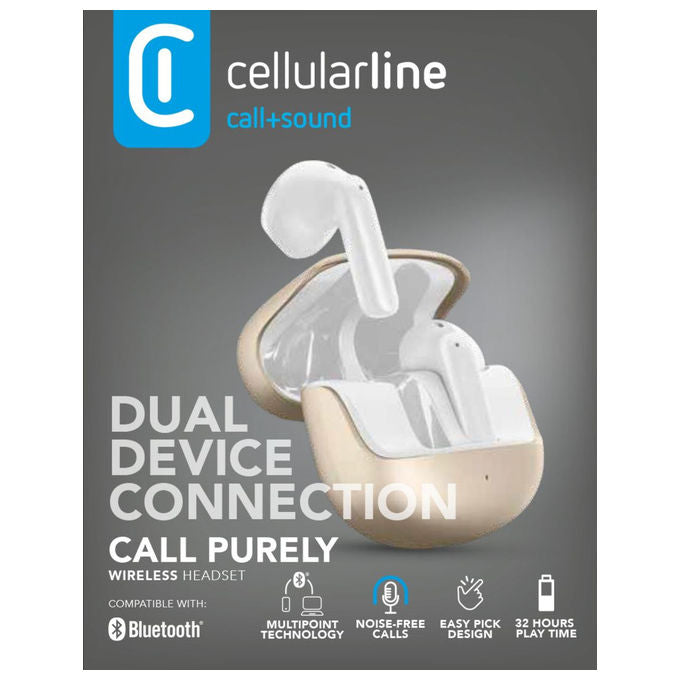 Cellularline Call Purely Auricolari Bluetooth con Custodia di Ricarica Funzione ENC Oro