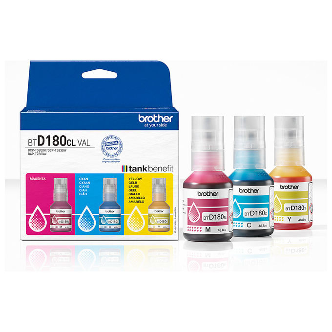 Brother Ricarica Inchiostro Originale BTD180CLVAL Ciano Magenta Giallo 3 Pezzi