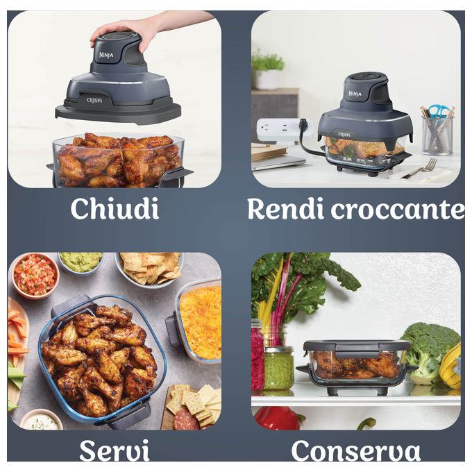 Ninja Crispi FN101EUGY Friggitrice ad Aria Calda  3,8 Litri 1700 W Blu Grigio Trasparente