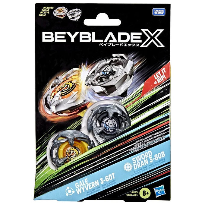 Hasbro Beyblade X Gale Wyvern 3-60T e Sword Dran 3-80B Dual Pack Argento