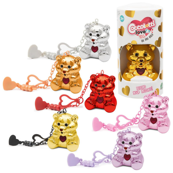 Giochi Preziosi CCL45000 Coccolotti Love and Tell Orsetto Interattivo con Funzione Registrazione e Portachiavi colore Effetto Metal Brillante