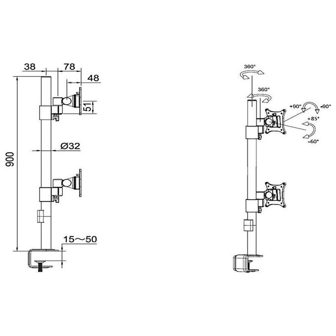 Multibrackets Supporto da Tavolo per Monitor 15-30'' Dual Verticale Nero