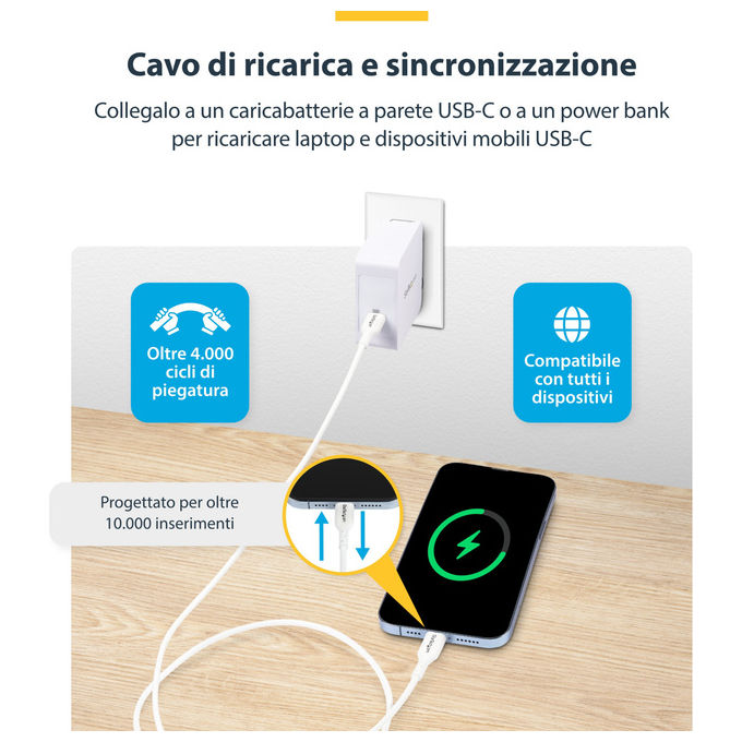StarTech.com Cavo USB-C 1m USB 2.0 Tipo-C Ricarica 60W Bianco