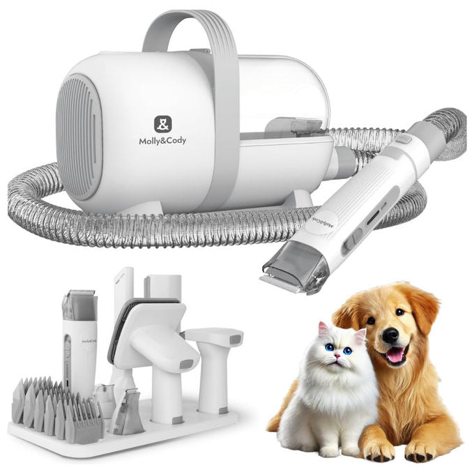 MollyandCody Tosatrice per Cani e Gatti 7 in 1 con Aspirazione Bianco e Grigio