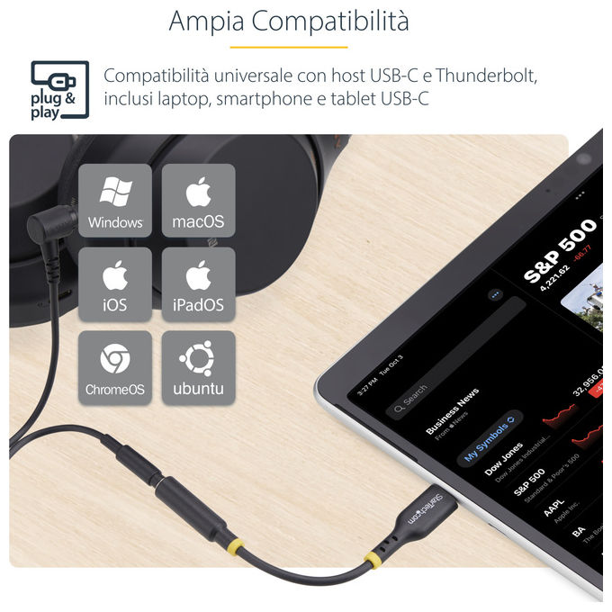 StarTech.com Adattatore Audio USB-C Jack 3.5mm Dongle Type-C DAC Hi-Fi 32 bit Nero