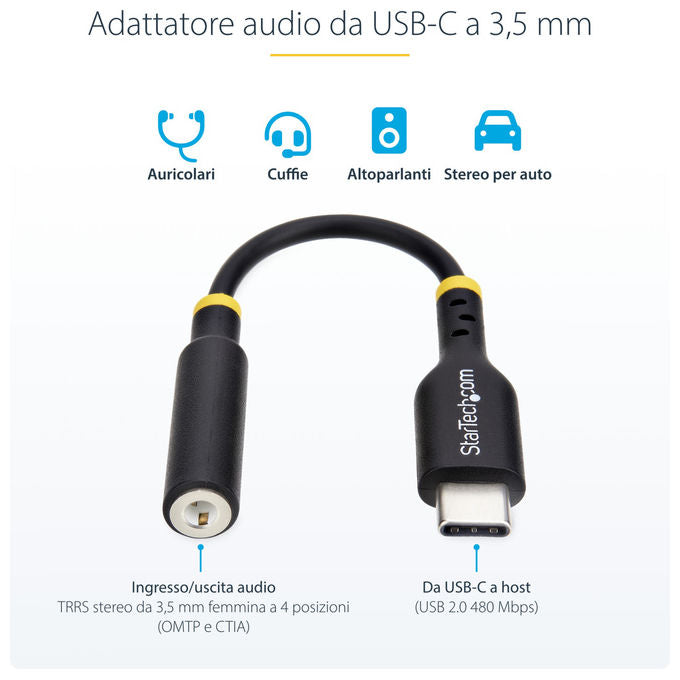 StarTech.com Adattatore Audio USB-C Jack 3.5mm Dongle Type-C DAC Hi-Fi 32 bit Nero