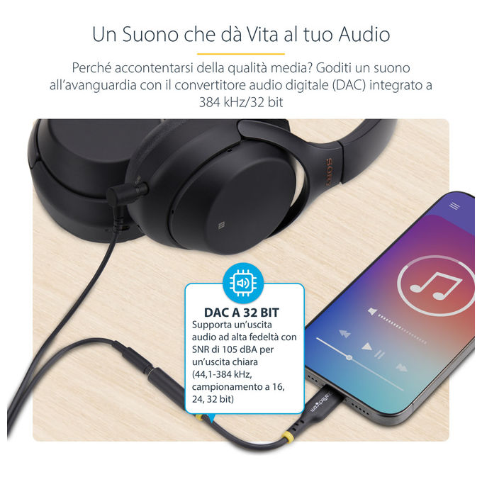 StarTech.com Adattatore Audio USB-C Jack 3.5mm Dongle Type-C DAC Hi-Fi 32 bit Nero