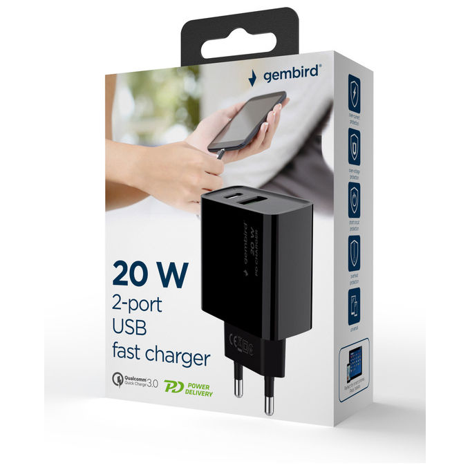 Gembird Caricabatterie Universale Nero Ricarica Rapida 20W USB Type-C