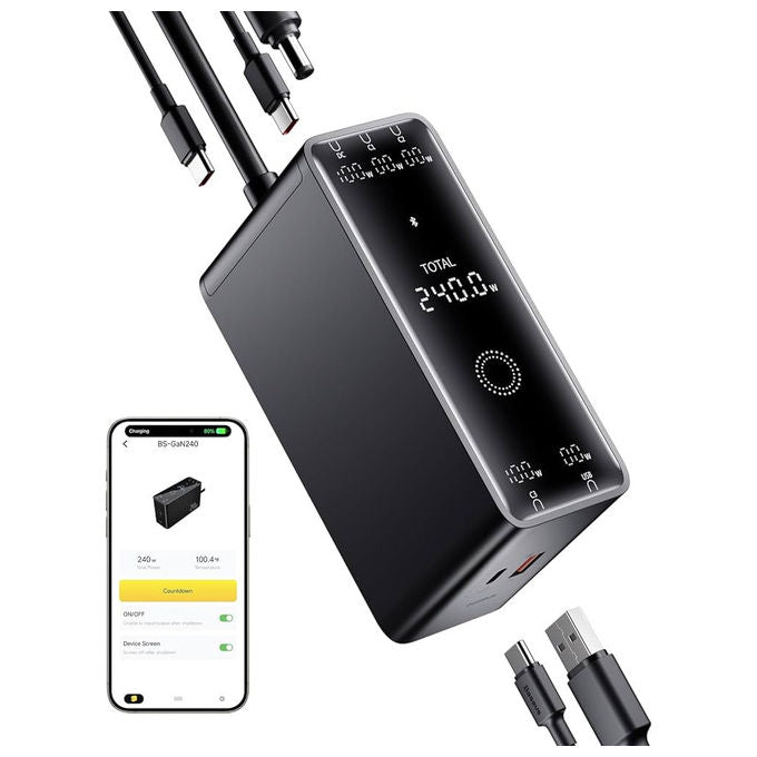 Baseus Caricabatterie da Tavolo Intelligente 240W 3 Porte USB-C USB Nero