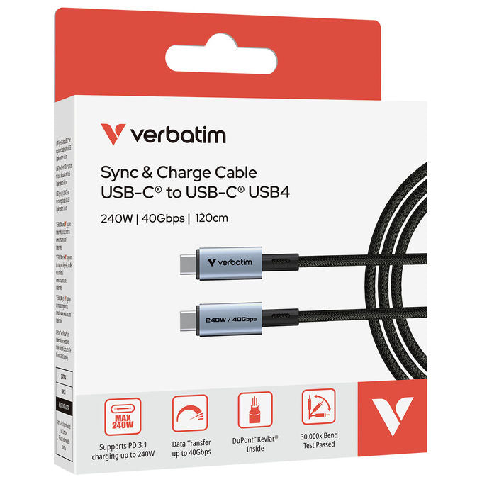Verbatim Cavo USB4 Gen 2x2 1.2m USB C Nero