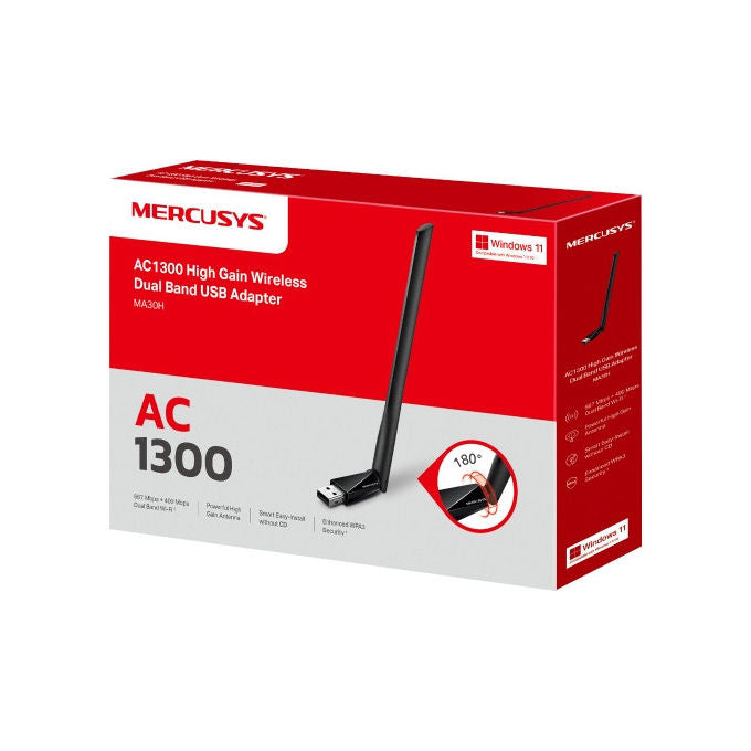 Mercusys Adattatore USB Wi-Fi Dual Band AC1300 Antenna High-Gain Nero