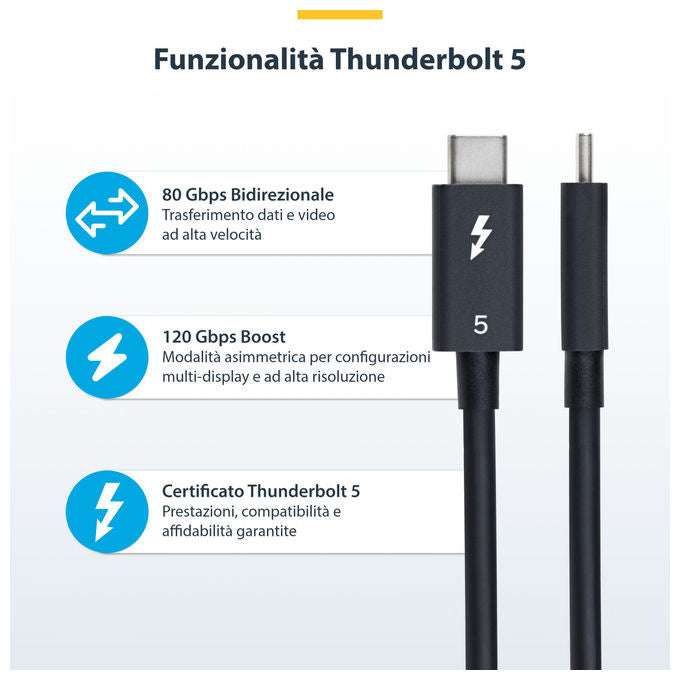 StarTech.com Cavo Thunderbolt 5 80 Gbps fino a 120 Gbps 1 metro 240W 8K 60 Hz