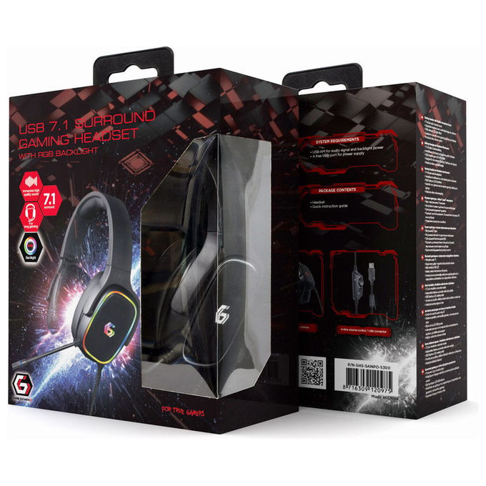 Gembird Cuffie Gaming 7.1 Surround Retroilluminazione RGB USB Nero