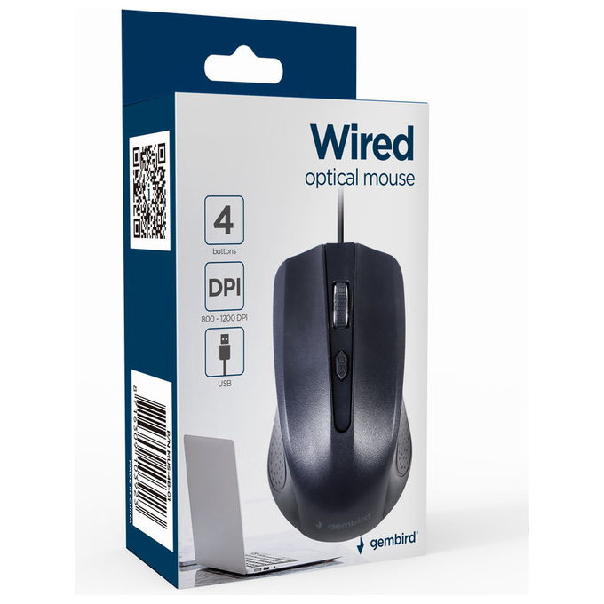 Gembird Mouse Ottico USB Ambidestro 1200 DPI Nero